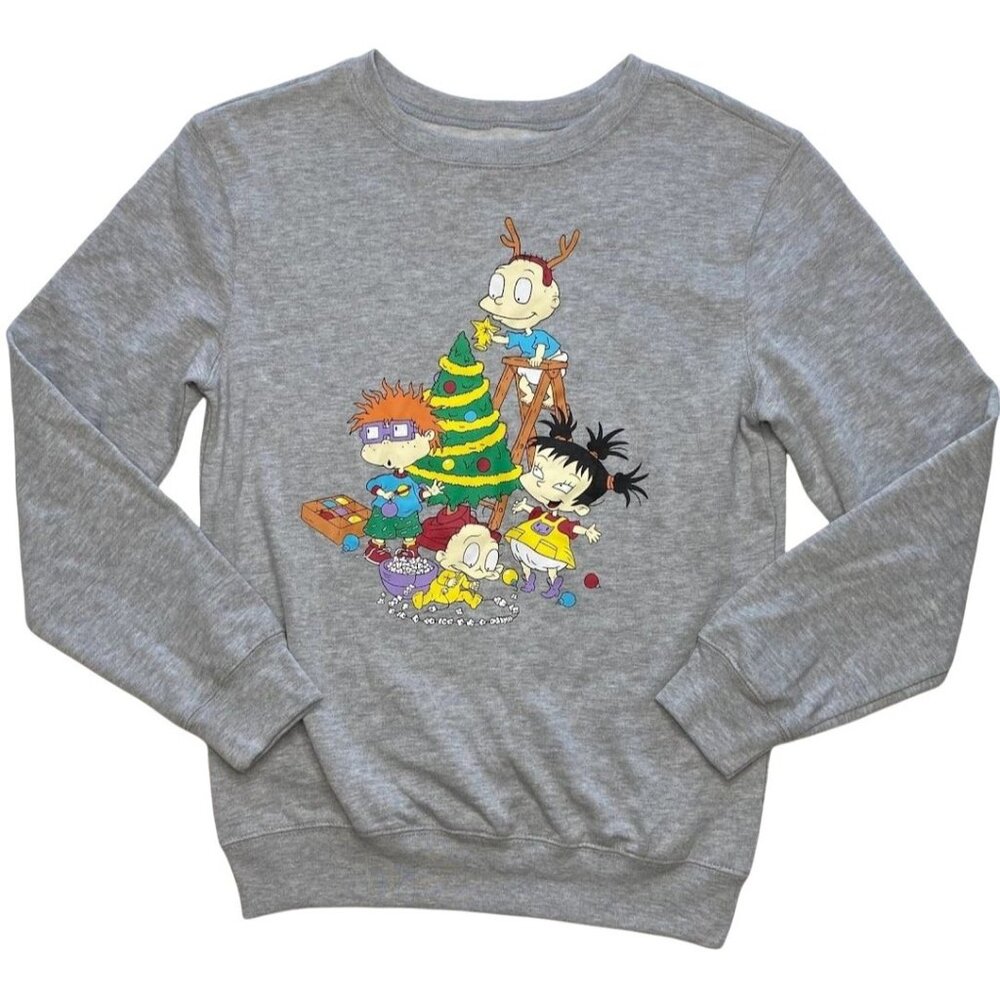 Nickelodeon Rugrats Sweatshirt‎ Juniors' SMALL Grey Seasonal Holiday Graphic NEW